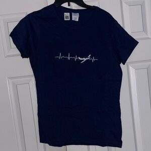 Navy Blue Graphic T-Shirt with Airplane Design